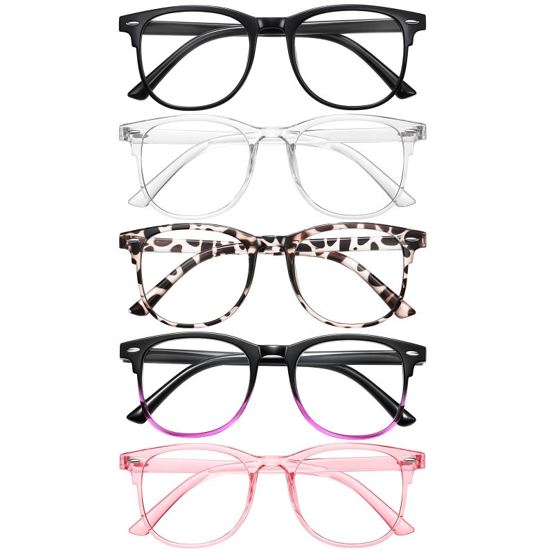 zehexa 5 Pack Classic Reading glasses for Women Men, Blue Light Blocking Square Readers Glasses Lightweight Reader +2.0